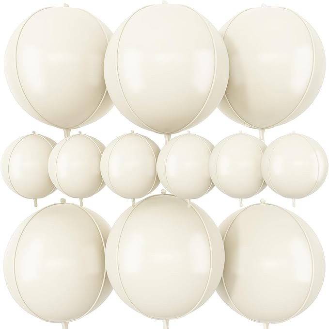 12Pcs Cream White Round Foil Balloons, 22" 10" 4D Helium 4D Mylar Ivory Balloon, Beige Big Foil Balloon Sand White for Birthday Boho Wedding Anniversary Bridal Shower Gender Reveal Party Decorations