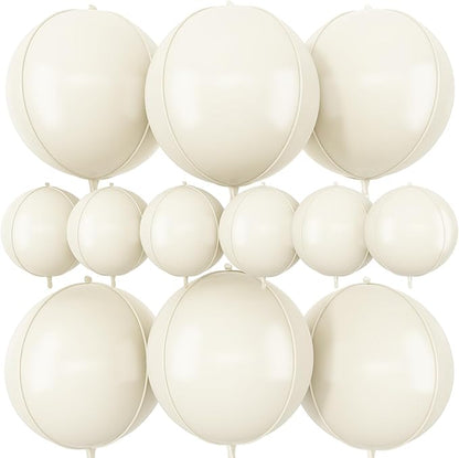 12Pcs Cream White Round Foil Balloons, 22" 10" 4D Helium 4D Mylar Ivory Balloon, Beige Big Foil Balloon Sand White for Birthday Boho Wedding Anniversary Bridal Shower Gender Reveal Party Decorations