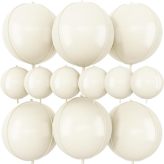 12Pcs Cream White Round Foil Balloons, 22" 10" 4D Helium 4D Mylar Ivory Balloon, Beige Big Foil Balloon Sand White for Birthday Boho Wedding Anniversary Bridal Shower Gender Reveal Party Decorations