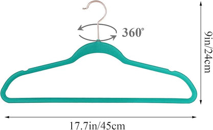 VECELO Premium Velvet Clothes Hangers Suit Heavy Duty (50 Pack)-Non Slip & Space-Saving with 6 Finger Clips & 2Tie Rack Excellent for Men and Women,Light Teal