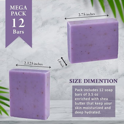 Lavender with Flowers Scented Natural Soap Bars (12 Bars), 3.5oz Moisturizing French Triple Milled Soap Bars Enriched with Shea Butter - Pure Plant Oil Bath & Body Bars