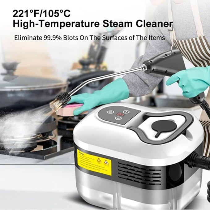 Steam Cleaner, 6-Levels Adjustable Switch Handle, 15s Heat-Up, 1.2L Tank, Steamer for Cleaning with 8 Pcs Accessories, Steam Cleaner for Home for Dirt, Grease, Grout, Tile,Floor,Couch and Car Black