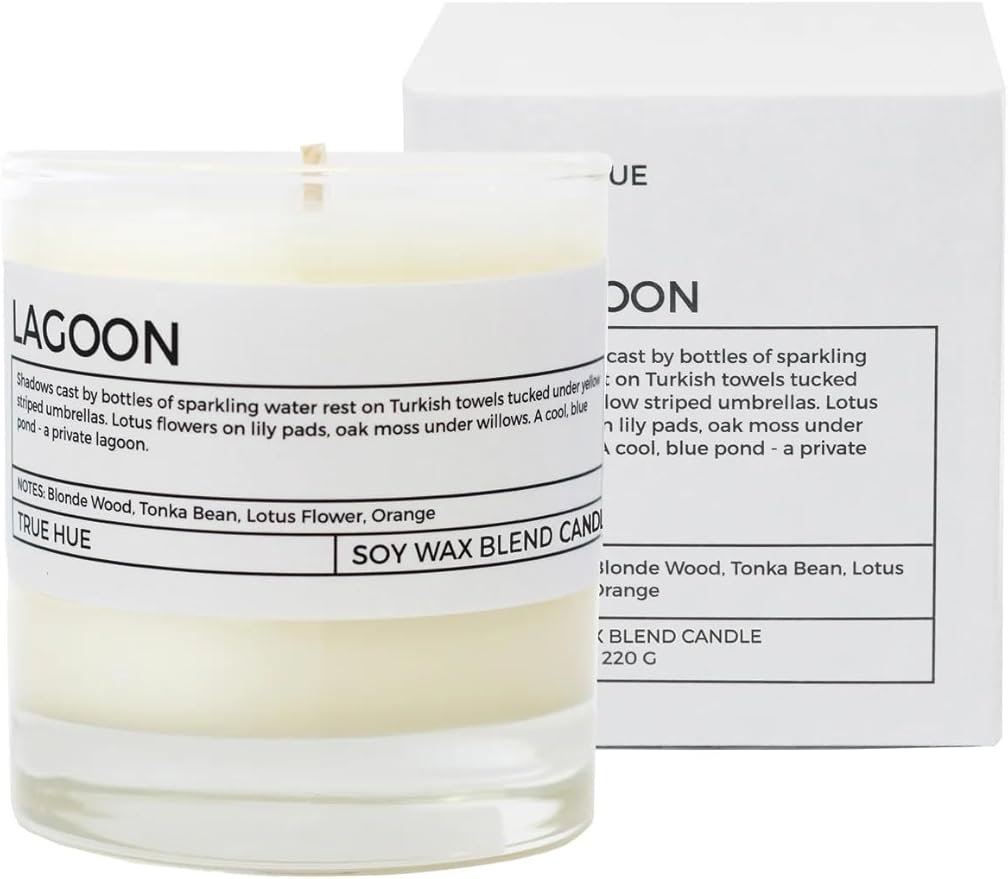 True Hue | Luxury Highly Scented Candle | Premium Soy Wax Blend | 7.75 oz | 40-50 Hour Burn Time | Cotton Wick | Natural Candles | Glass (Lagoon)