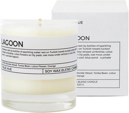 True Hue | Luxury Highly Scented Candle | Premium Soy Wax Blend | 7.75 oz | 40-50 Hour Burn Time | Cotton Wick | Natural Candles | Glass (Lagoon)