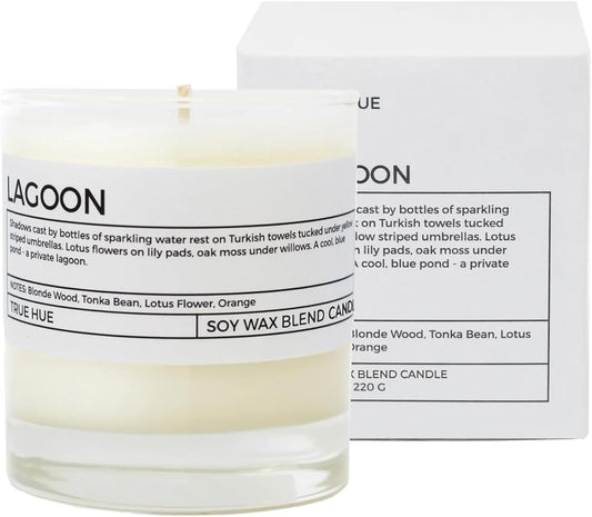 True Hue | Luxury Highly Scented Candle | Premium Soy Wax Blend | 7.75 oz | 40-50 Hour Burn Time | Cotton Wick | Natural Candles | Glass (Lagoon)