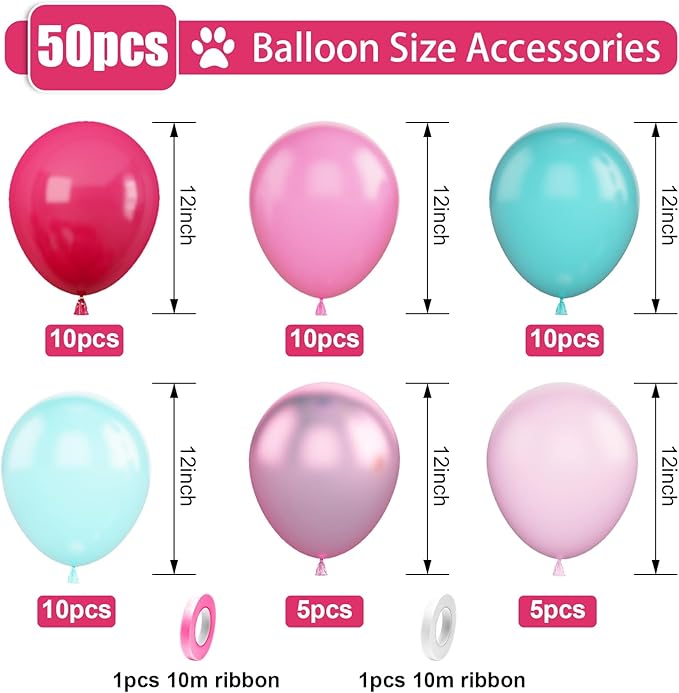 Hot Pink and Teal Blue Balloons, 12 Inches 50 Pcs Rose Red Teal Blue Pastel Pink Turquoise Latex Balloon for Birthday Baby Shower Wedding Anniversary Party Supplies