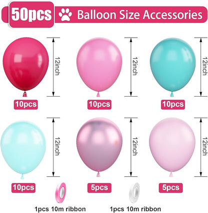 Hot Pink and Teal Blue Balloons, 12 Inches 50 Pcs Rose Red Teal Blue Pastel Pink Turquoise Latex Balloon for Birthday Baby Shower Wedding Anniversary Party Supplies
