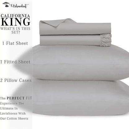 URBANHUT 800 Thread Count Egyptian Cotton Sheets - California King Size, 4 Pc Bed Sheet Set, Luxury Hotel Sateen Sheets Fits 16" Deep Pocket - Silver Grey