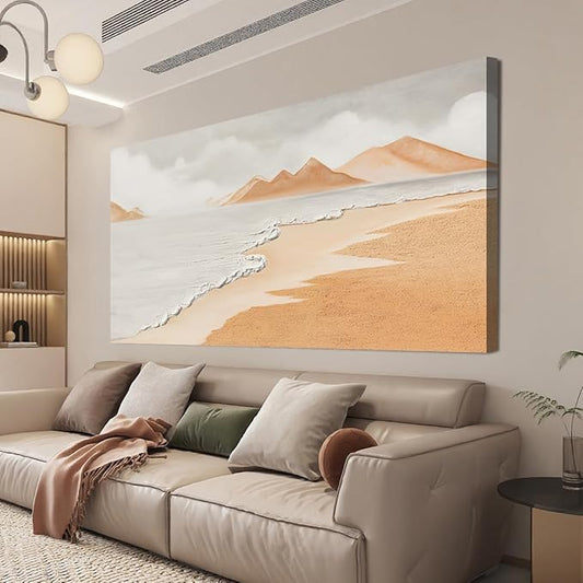 Canvas White Wall Art Decor Abstract Canvas Art Wall Decor Beach Coastal Wall Art Prints Large Modern Minimalist Wall Art Decorations Brown Artwork for Walls Bedroom Office Kitchen Wall Decor 24"X48"