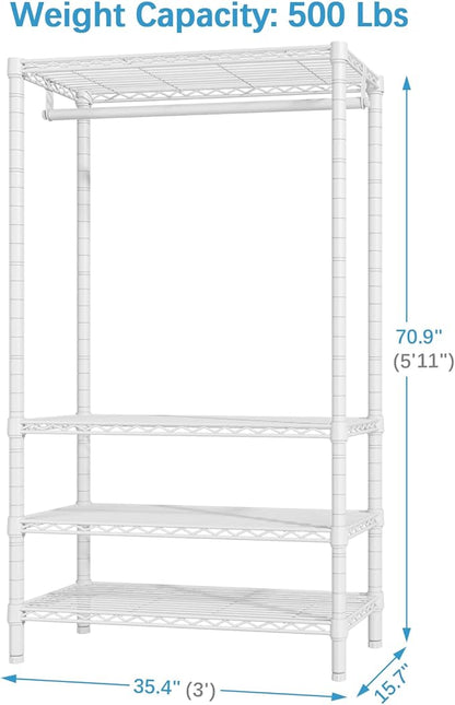 VIPEK V1 Wire Garment Rack 4 Tiers Heavy Duty Clothes Rack for Hanging Clothes Freestanding Closet Clothing Rack with 4 Adjustable Shelves, 35.4" L X 15.7" W X 70.9" H, Max Load 500LBS, White