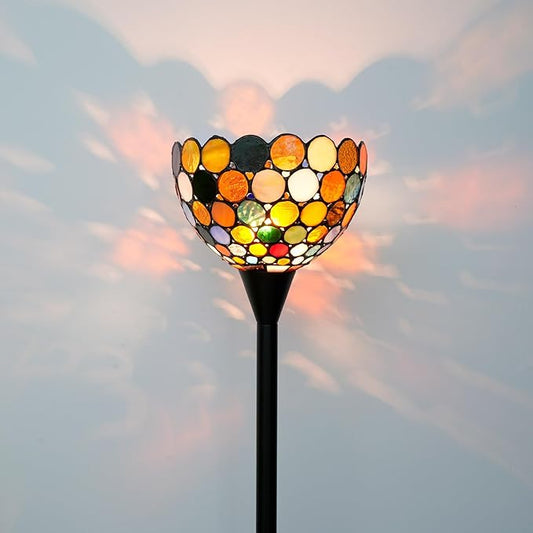 Tiffany Floor Lamp Tochiere Standing Multicolored Stained Glass Floor Light Vintage Tall Pole Uplight Lamp Rustic Corner Lamp with Foot Switch for Home Decor Living Room Bedroom