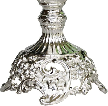 Silver Taper Candle Holders with Deluxe Engraved Design, Set of 2 Premium Metal Silver Candlestick Holders (Silver)