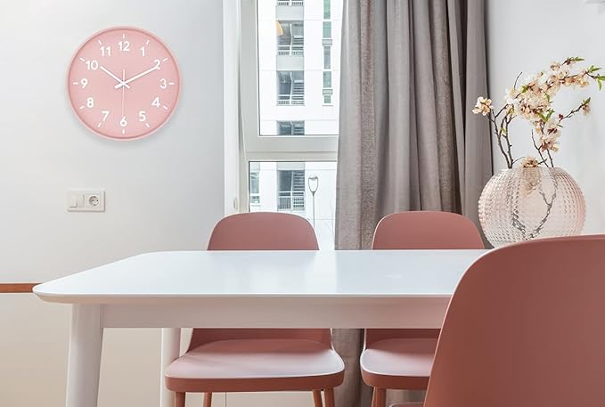 JENLYSTIME 12 Inch 3D Number Modern Wall Clock,Round Bright Colorful Dial,Non Ticking Silent Quartz Battery Operated Wall Clocks,Easy to Read Simple Style Decor Clock for Bedroom,LivingRoom(Pink)