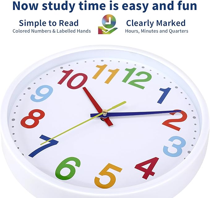 Time Teaching Clock Silent Wall Clock for Kids Learning Time, Silent Non-Ticking Quartz Decorative Wall Clock for Teacher's Classrooms Or Children's Bedrooms 9 Inch