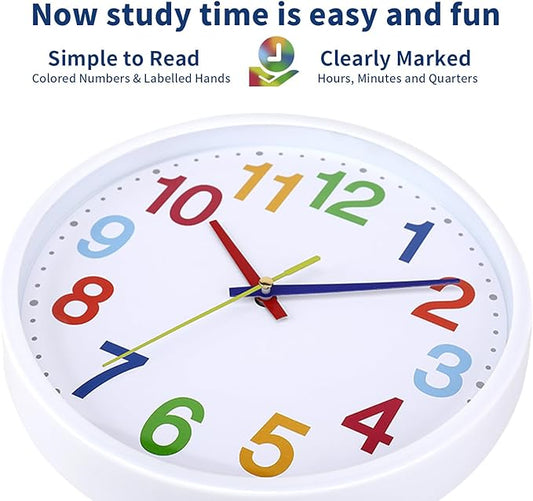 Time Teaching Clock Silent Wall Clock for Kids Learning Time, Silent Non-Ticking Quartz Decorative Wall Clock for Teacher's Classrooms Or Children's Bedrooms 9 Inch