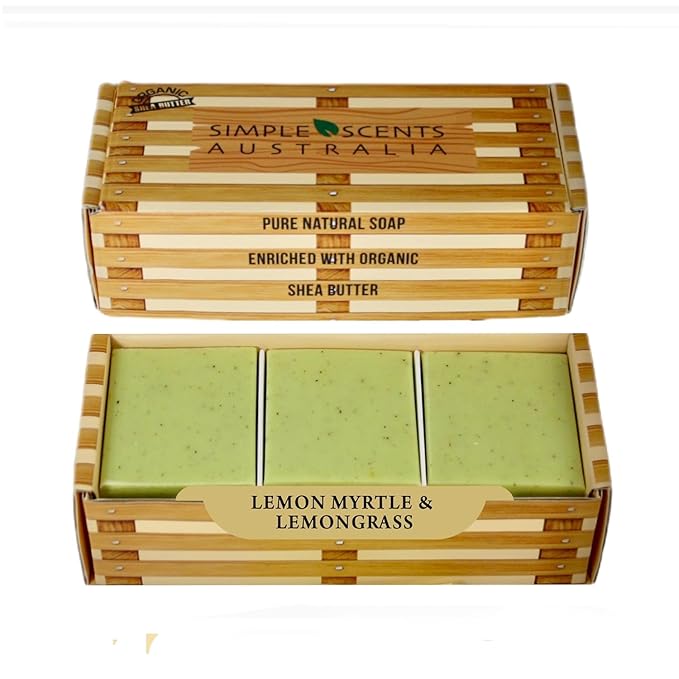 SSA Lemongrass & Lemon Myrtle Natural Soap Bars (6 Pack), 3.5 oz French Triple Milled Moisturizing Soap Bars Enriched with Organic Shea Butter | Ecofriendly Face & Body Bars For All Skin Types