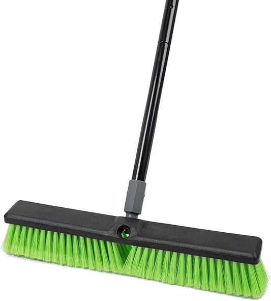 18” Indoor Shop and Garage Push Boom with Soft Bristles, Heavy Duty Brush Broom with 59” Long Handle for Commercial & Residental Floor Cleaning Sweeping
