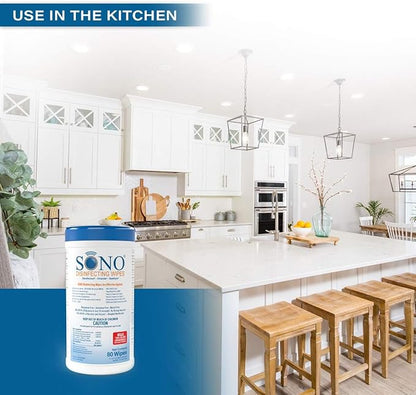 SONO Disinfecting Wipes - Alcohol-Free, No Bleach, Medical-Grade I Multi-Surface Cleaning for Home, School, Office, Hospital, Gym I Gentle on Electronic Devices I Everyday Use I 80 CT