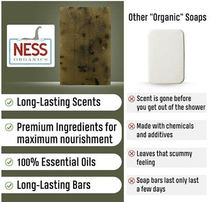 Ness Mens Soap Bar - Maritime Moss Scent - Natural Soap For Men - Mens Bar Soap With Organic Ingredients & Essential Oils - Moisturizing Bar Soap - Handmade In The USA, Cruelty Free, Vegan - 3 Pack