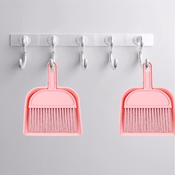 Pink Small Broom and Dustpan Set, Mini Dustpan and Brush Set, Small Hand Broom and Dust Pan Sets for Home Sofas Kitchen Countertops Storage Shelves Office Desks Bathrooms and Pet Areas