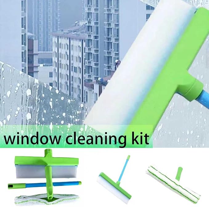 Aquaswipe Window Squeegee，Silicone Window Squeegee Kit，Shower Squeegee for Glass Doors,Aqua Blade Window Cleaning Kit, for Home Shower Car Windshield(1 Set)（Blue-White）