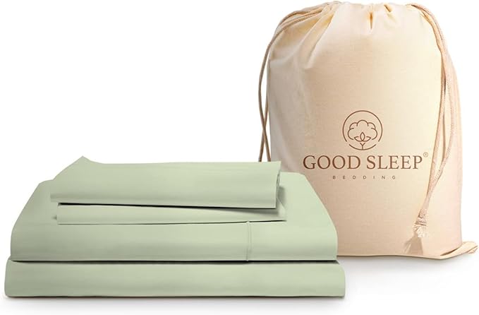 Good Sleep Bedding Twin XL Sheet - 1000 Thread Count, 100% Egyptian Cotton Sheets, 4Pc, Twin XL Sheet Set, Cooling Bed Sheets, Sateen Wave, Luxury Twin XL Sheets College Dorm Fits 16" - Sage