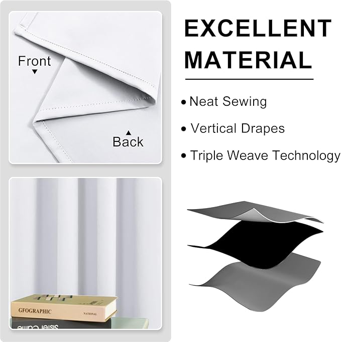 DWCN Wide Curtains for Living Room, 60W Inch Greyish White Curtain for Bedroom, Room Darkening Thermal Light Blocking Drapes - W60 x L63 Inches Long, 2 Panels