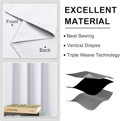 DWCN Wide Curtains for Living Room, 60W Inch Greyish White Curtain for Bedroom, Room Darkening Thermal Light Blocking Drapes - W60 x L63 Inches Long, 2 Panels