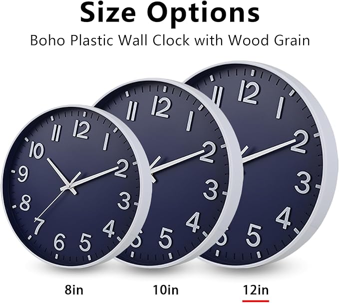 HZDHCLH Wall Clocks Battery Operated,Wall Clock Navy Blue,12 inch Wall Clock Silent Non Ticking Modern 3D Numbers for Kitchen Bedroom Living Room Office Classroom Decor