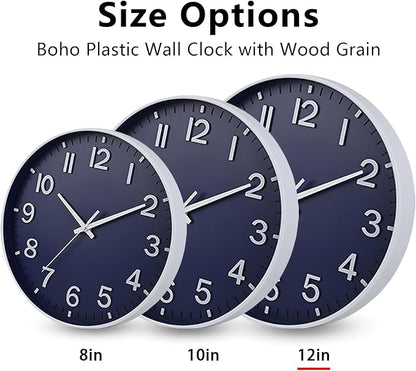 HZDHCLH Wall Clocks Battery Operated,Wall Clock Navy Blue,12 inch Wall Clock Silent Non Ticking Modern 3D Numbers for Kitchen Bedroom Living Room Office Classroom Decor