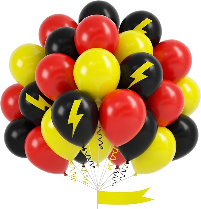 Red Black Yellow Balloon, 60 Pcs 12 Inches Cartoon Game Balloons for Kids Cartoon Theme Anniversary Birthday Baby Shower Engagement Party Decorations