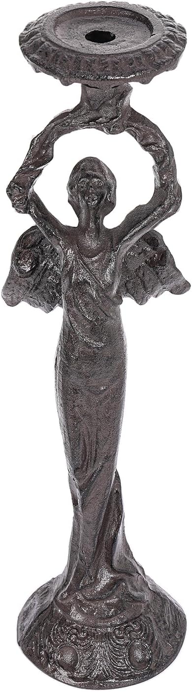 Sungmor Vintage Cast Iron Angel Candlestick Holder – 22.6” Antique Gothic Candle Stand for Home Decor, Taper & Pillar Candles, Rustic Black Decorative Centerpiece