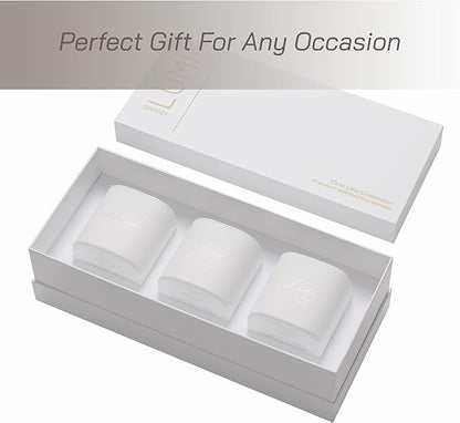 Set of 3 Premium Scented Soy Candles Gift Set | One Life Collection - Orange Blossom, White Tea & White Bloom | Crackling Wood Wick | Luxury Candle Set for Relaxation, Home Décor & Gifts | 9.8oz Each