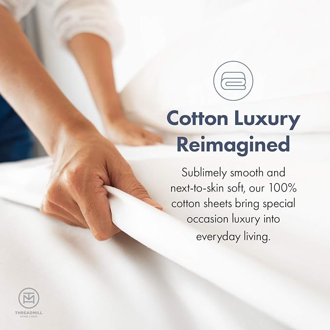 Threadmill 100% Cotton Sheets for Twin Size Bed - 600 Thread Count Twin Bed Sheets Set with 15” Deep Pocket - Damask Stripe Sateen Weave 3-Piece Bedding Set with Cooling Effect, Ivory