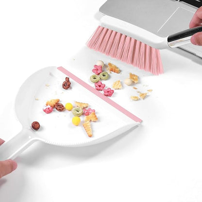 NACENA Mini Broom and Dustpan Set, Small Dust Pan and Brush Set with Handle Dustpan Teeth for Cleaning Hair Suitable for Office Desks Drawers Sofas Outdoor Camping, Pink
