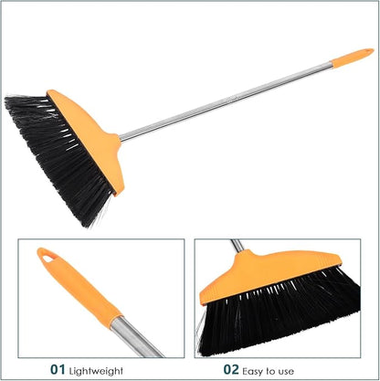 Gatuida Soft Bristle Angle Broom with Dustpan Set Long Handle Floor Broom for Pet Hair and Garage Cleaning for Indoor Kitchen and Outdoor Use Orange