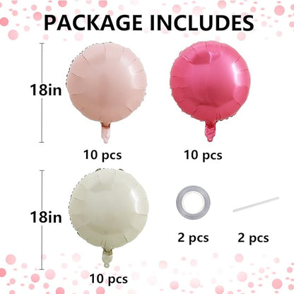 TONIFUL 30Pcs 18 Inch Balloons Large Pink and Cream White Round Shape Foil Ballons Big Round Helium Mylar Decorations for Birthday Wedding Baby Shower Anniversary Engagement Party Supplies