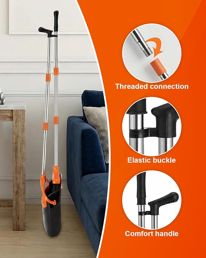 Broom and Dustpan Set Upright Standing Sweeper with Long Handle Folding Dust Pan with Built-in Teeth Comb Indoor & Outdoor Cleaning Compact Storage Broom Dustpan Combo Set