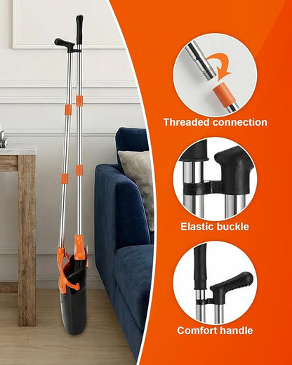 Broom and Dustpan Set Upright Standing Sweeper with Long Handle Folding Dust Pan with Built-in Teeth Comb Indoor & Outdoor Cleaning Compact Storage Broom Dustpan Combo Set