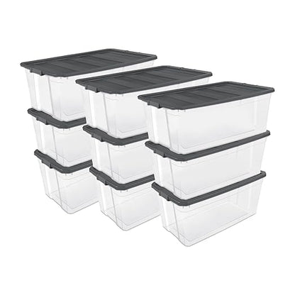 Sterilite 9-Pack Modular Stacker Box, Durable Clear Plastic Storage Bins with Latching Lids, 200 Quart - Stackable Organizing Container Boxes for Closet, Bathroom, and Office