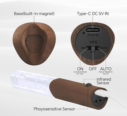 Motion Sensor Night Light Indoor, Rechargeable Night Light Wall Sconce Wood Set of 1, Battery Powered Magnetic Wall Sconce Decor for Bedroom, Hallway, Bathroom, Stairway, Closet(Walnut Wood)