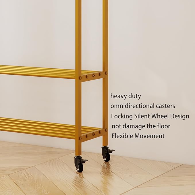 Heavy Duty Clothes Rack, 47.2" Wide Metal Garment Rack,Standing Rolling Clothing Rack for Hanging Clothes with Sturdy Wheels & Shelves,Wardrobe Rack for Coats, Shirts, Dress