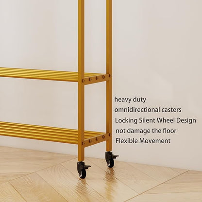 Heavy Duty Clothes Rack, 47.2" Wide Metal Garment Rack,Standing Rolling Clothing Rack for Hanging Clothes with Sturdy Wheels & Shelves,Wardrobe Rack for Coats, Shirts, Dress