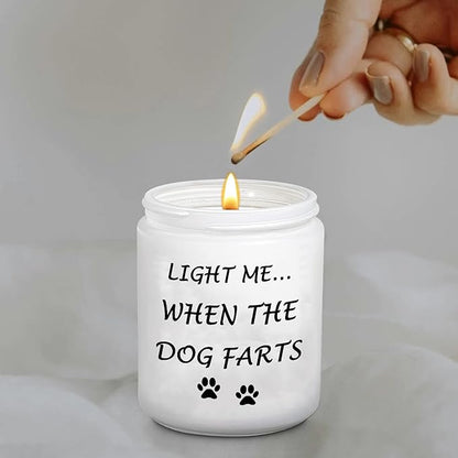 BFJLIFE Funny Gifts for Women Unique Dog Mom Dog Lovers Christmas Birthday Gifts for Her Sister Best Friend Girlfriend Wife Stocking Stuffers Light Me When Farts Lavender Scented Soy Candles