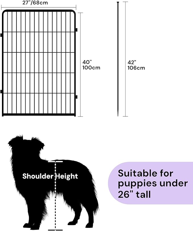 SunsGrove Dog Playpen Outdoor, Heavy Duty 40 Inch 4 Panels Play Pen for Medium and Large Dogs, Free and Safe Play Dog Fence, Black