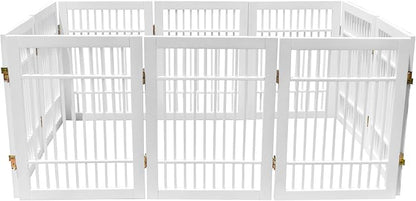 Pet Dog Gate Strong and Durable Freestanding Folding Acacia Hardwood Portable Wooden Fence Indoors or Outdoors by Urnporium (White Pet Gate, 10 Panel 24" Tall)