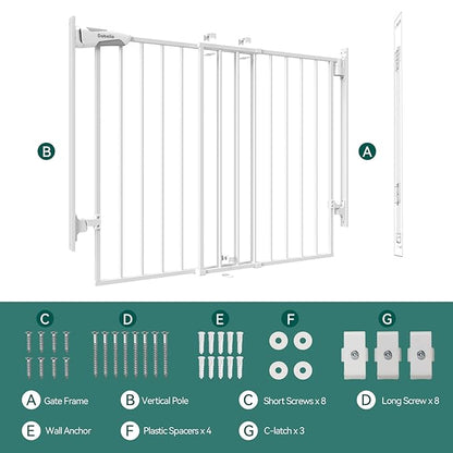 Babelio 27-45" No Bottom Bar Baby/Dog Gate with Easy Installation, 2-in-1 Auto Close Design, Suitable for The House, Stairs, and Doorways, Safety Pet Gates with Large Walk-Thru Door, White
