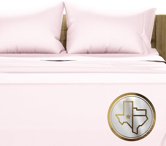 TEXAS LINEN CO. Luxury Egyptian Cotton California King Sheet Set - 1000 Thread Count Blush 4 PC Cal King Sheets, Soft, Cooling Extra Long Staple Sateen Bed Sheets - Fits Upto 18” Deep Pocket