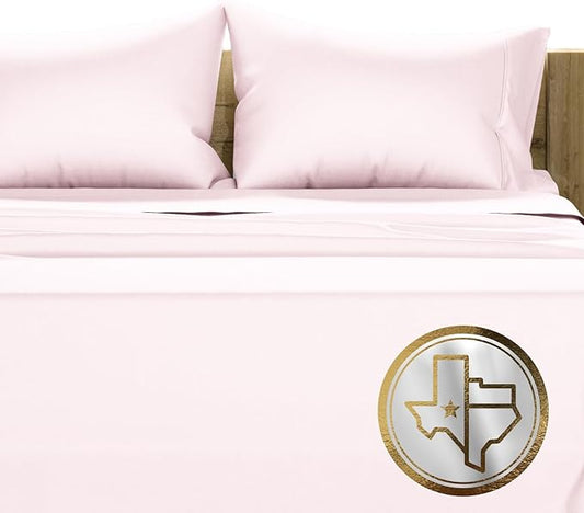 TEXAS LINEN CO. 100% Egyptian Cotton Sheets Full Size - 1000 Thread Count 4 PC Deep Pocket Full Size Bed Sheets Set, Soft Sateen Weave Luxury Hotel Cooling Sheet, Fits Mattress Upto 18" - Blush