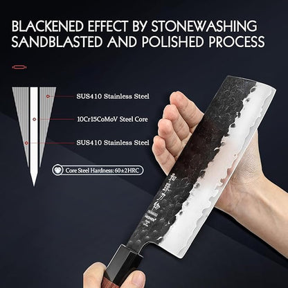 HEZHEN 6.9 inch Nakiri Knife,3 Layers High Carbon Composite Forging Steel, 10Cr15CoMoV Steel Core,Razor Sharp Kitchen Knife, Redwood Octagonal Handle with Premium Gift Box
